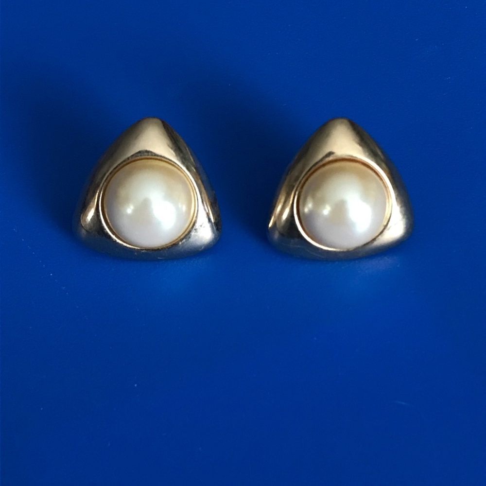 Vintage geometric pearl earrings - Picture 3 of 4